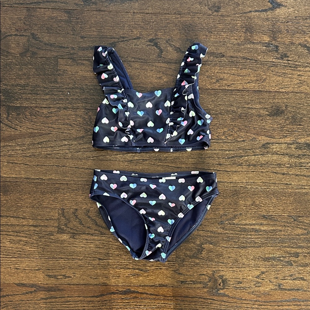 GAP Kids Girls Navy Bikini Set with Colorful Heart Pattern Size Medium